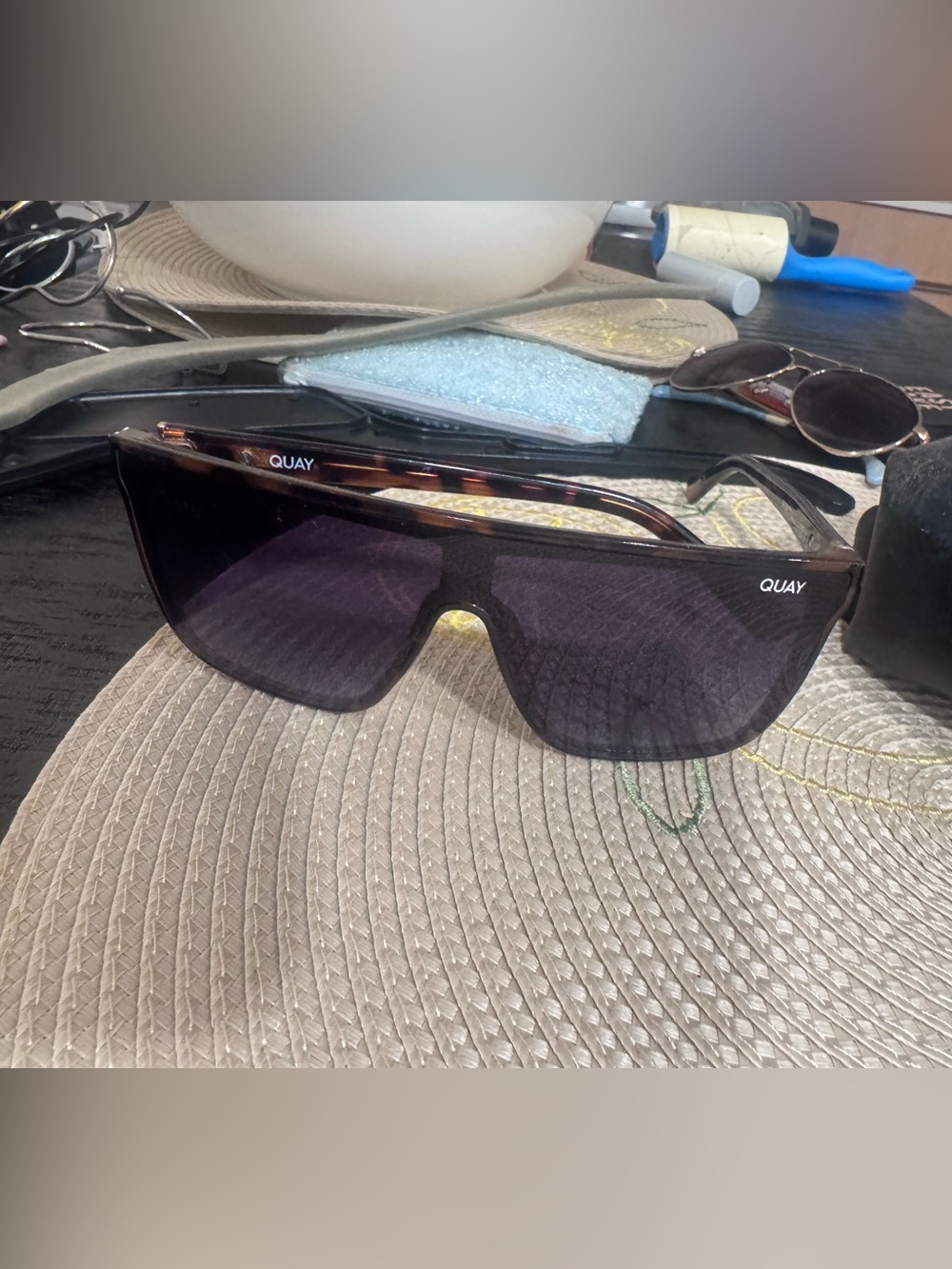 Quay Australia Shield Sunglasses - Tortoiseshell Arms with Dark Smoke Lenses